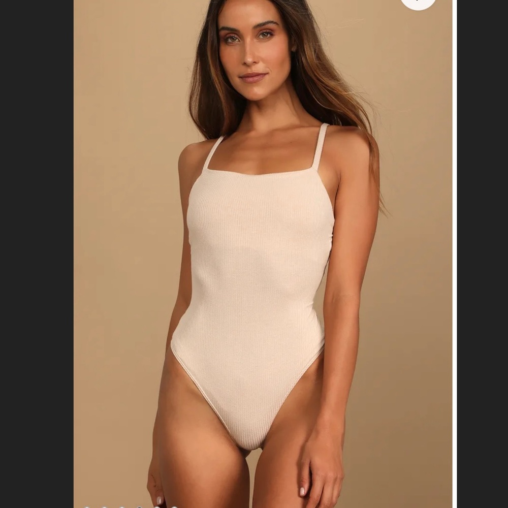 Beige Ribbed Strappy Backless Bodysuit - Picture 4 of 8